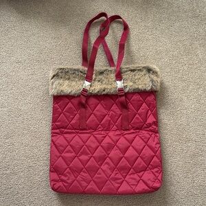 Bath & Body Works Red Quilted Tote with Faux Fur